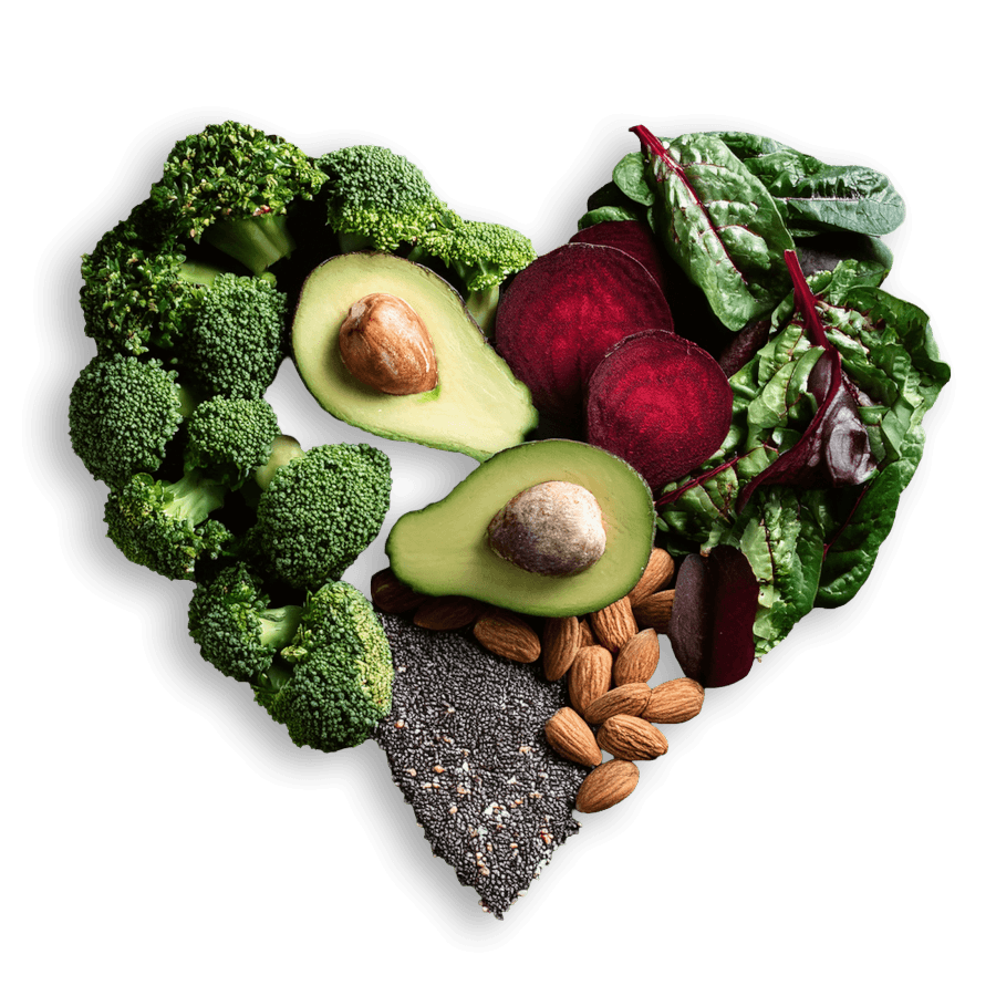 Vegan Heart (a heart shape composed of a bunch of vegetables and grains)